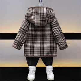 男童加绒呢子外套秋冬款2025新款男宝宝毛呢大衣儿童冬装加厚衣服