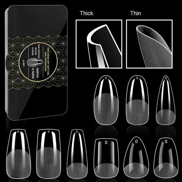 Cross-Border New Nail Art Nails, No Engraving, Thin, Semi-Frosted, Traceless, European and American Frosted Fake Nails, 600Pcs Black Box Nails