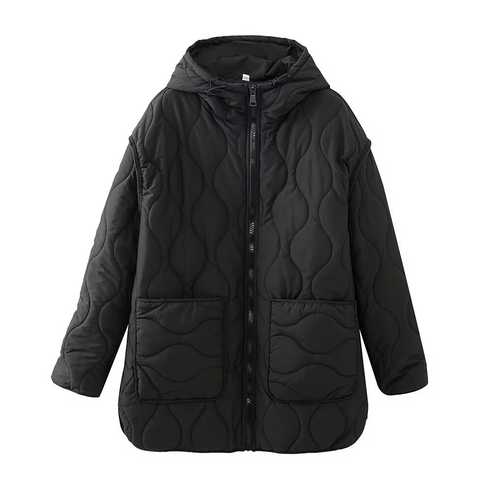 Women's clothing 2024 autumn and winter new hooded diamond grid warm jacket_voghion.com