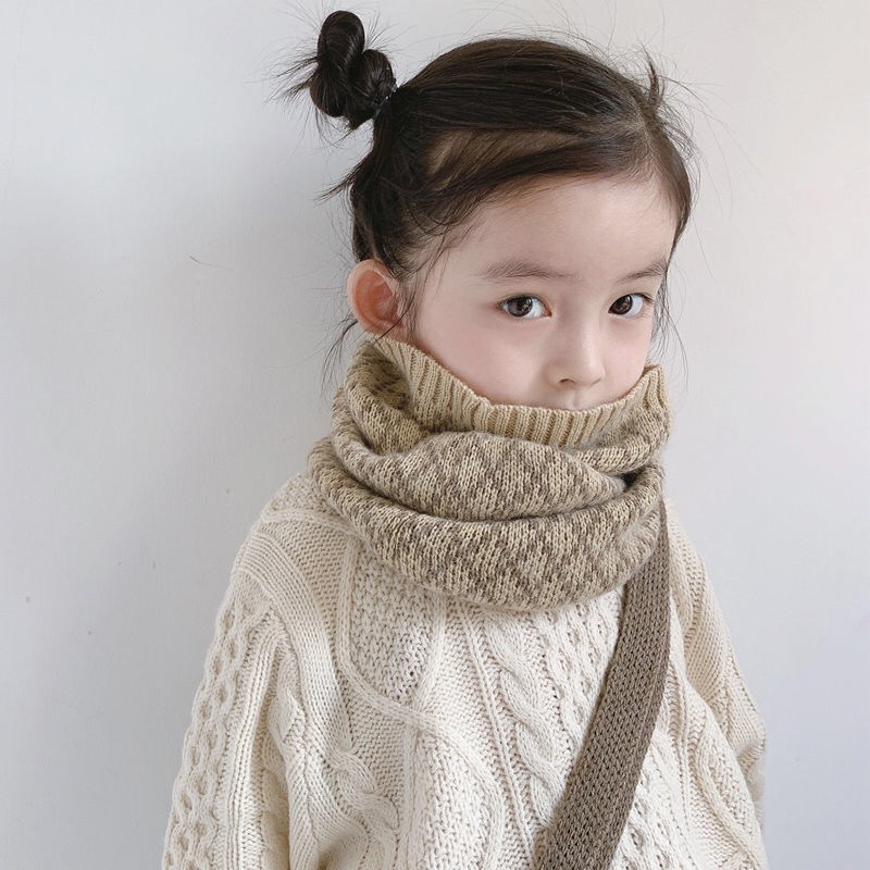 Children's knitted scarf autumn and winter warm fashion baby bib all boys and girls neck set parent-child wool bib