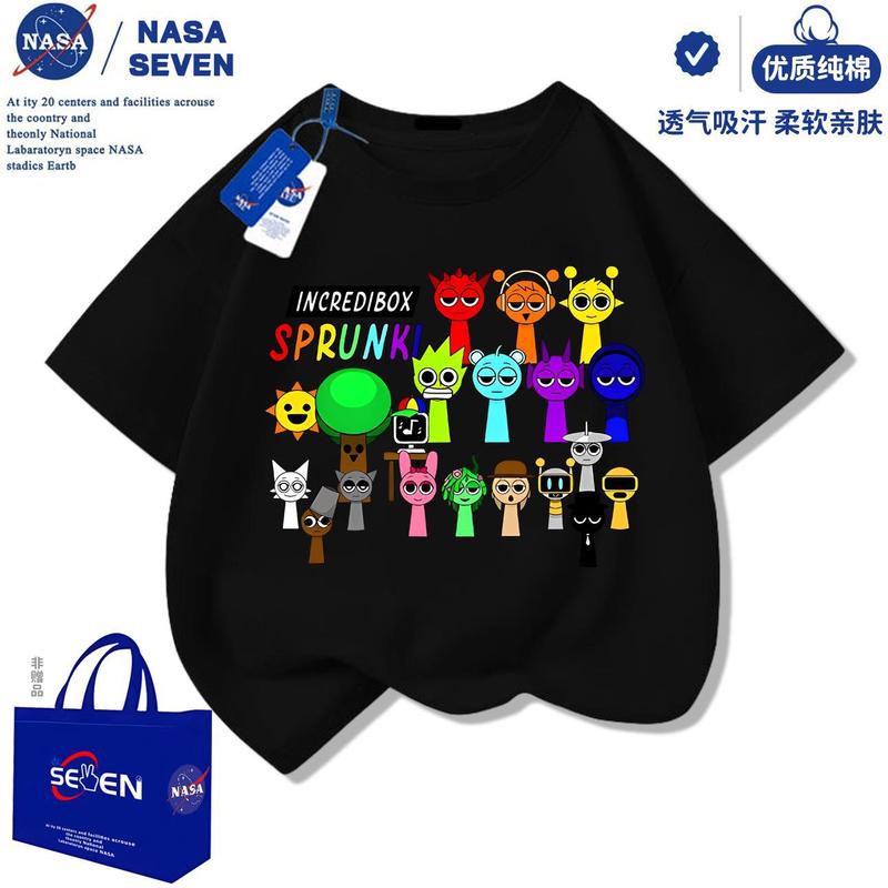 NASA リズムボックス子供用ピュアコットン Tシャツ西洋スタイル夏 sprunki オルゴール半袖トップス男の子と女の子用|undefined
