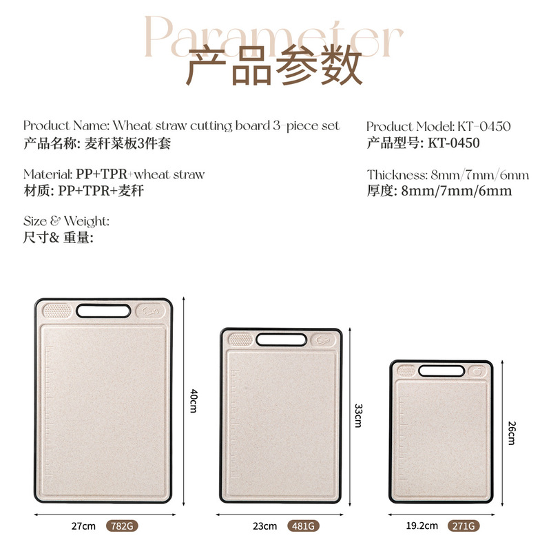跨境小麦秸秆塑料菜板三件套厨房带磨蒜器砧板多功能双面切菜板|undefined
