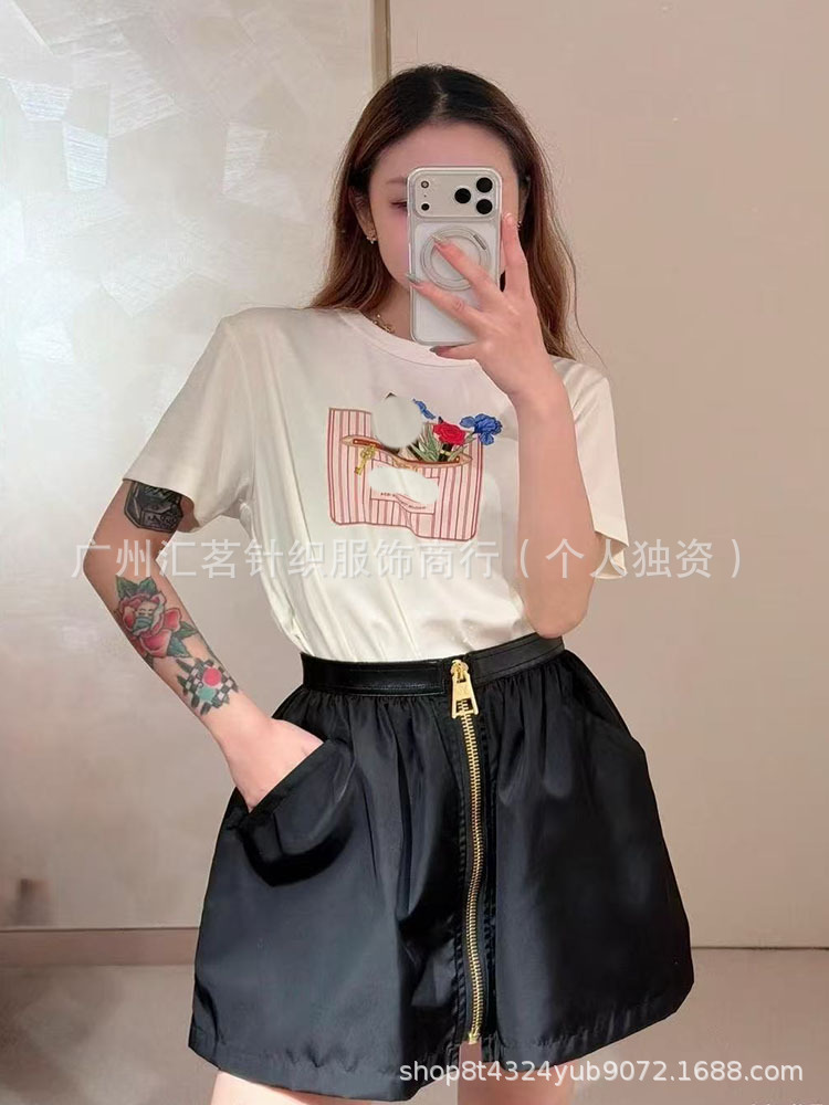 Qadın Pambıq T-shirt Çiçəkli Çap