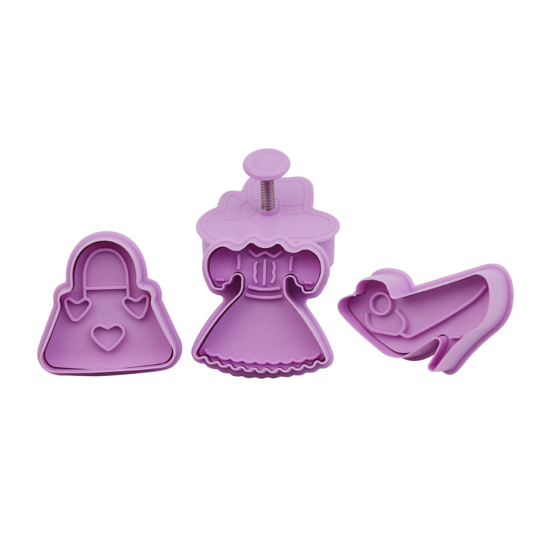 3D plástico estereoscópico prensado galletas molde sección molde de dama tacones altos falda sombrero molde de flip