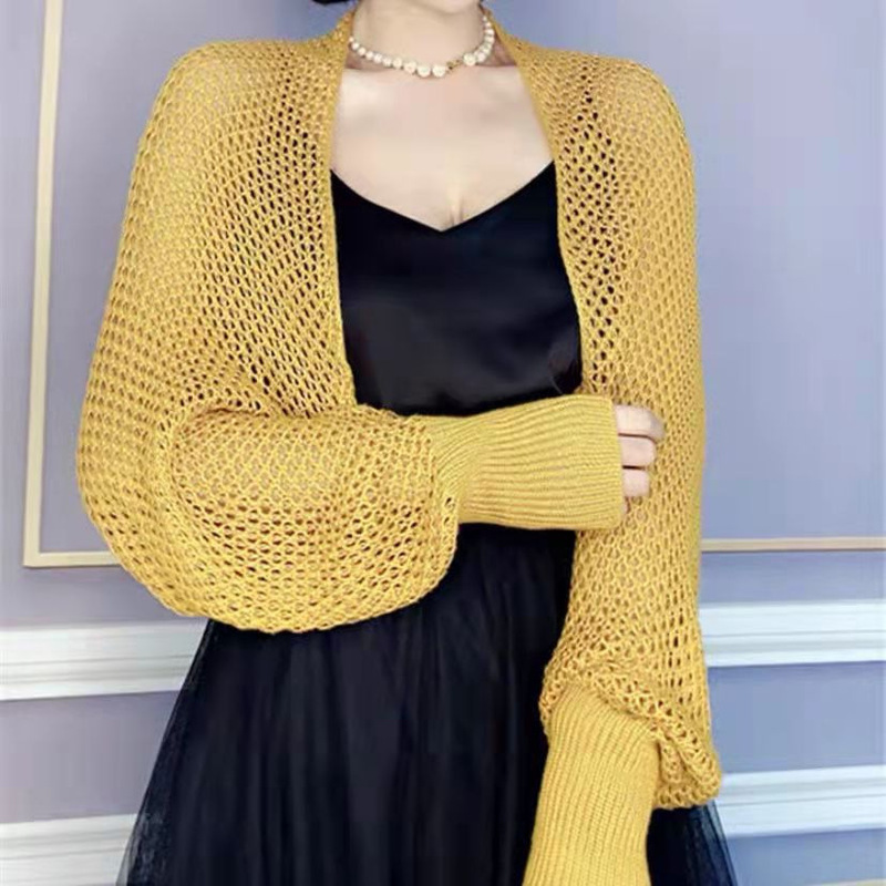 2024 New Summer Korean Style Long-Sleeved Cut Out Thin Shawl Jacket Women's Fashionable Loose Sun Protection Knitted Cardigan 2024 New Summer Korean Style Long-Sleeved Cut Out Thin Shawl Jacket Women's Fashionable Loose Sun Protection Knitted Cardigan