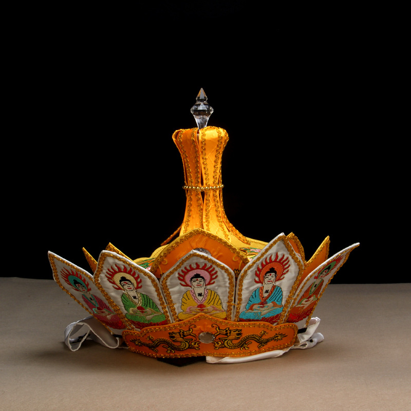 厂家批发红色机绣毗卢帽僧帽佛帽皮卢帽寺庙高僧法事帽双龙帽|ms