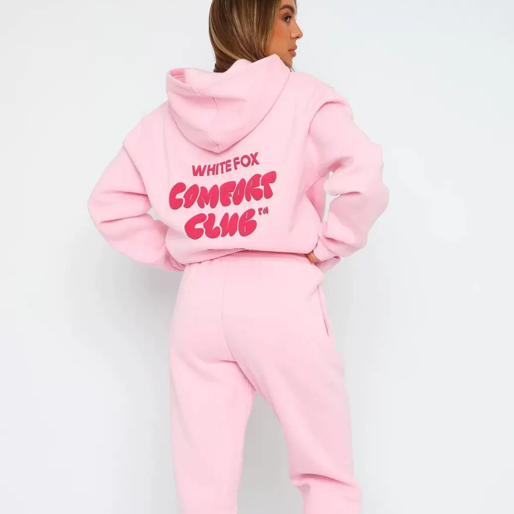 2024欧美跨境春秋新款女套装时尚运动LOGO长袖套头连帽卫 衣两件