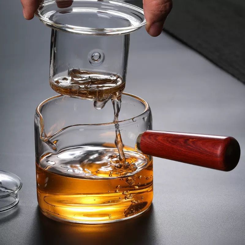 Tetera de vidrio filtro doméstico olla de salud engrosada tetera anti-agrietamiento mango de madera maciza juego de té de kung fu
