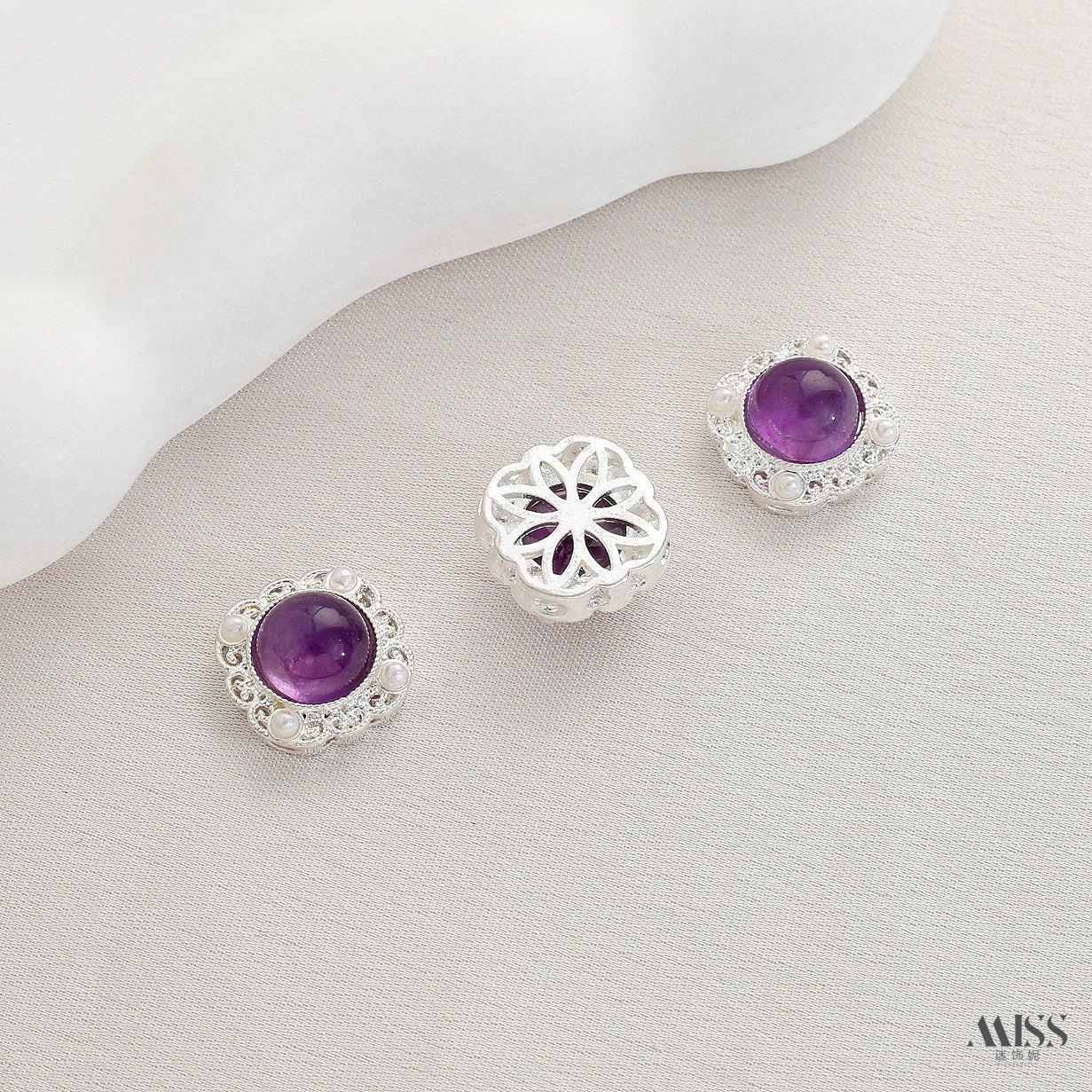 Inlaid with natural amethyst, plated with real gold and thick silver, angel and osmanthus drop-shaped decorative bead pendant DIY jewelry accessories