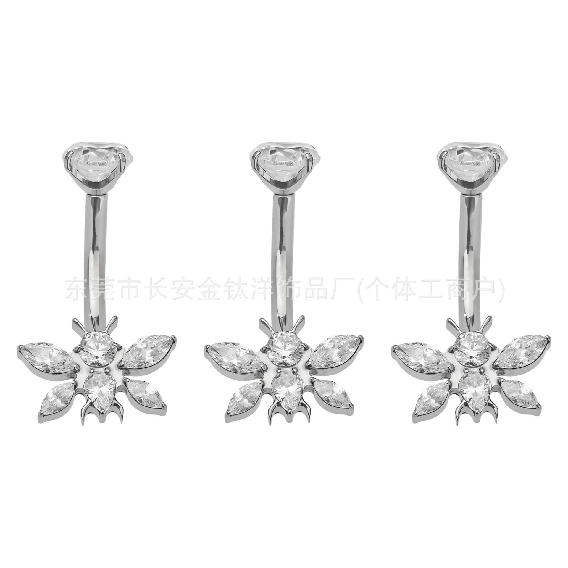 F136 Titanium Internal Thread Bee-Shaped Full Zircon Belly Button Ring G23 Titanium Alloy Body Piercing Jewelry detail image 5
