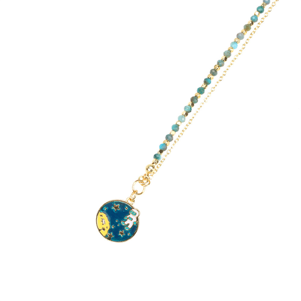 New Astronaut Dripping Oil Pendant Semi-precious Stone Beaded Copper Necklace display picture 2