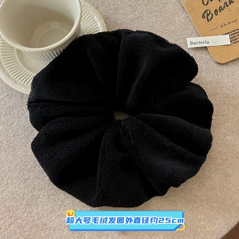 특대형 플러시 머리끈 - 블랙(라벨 있음) (25cm*30g)