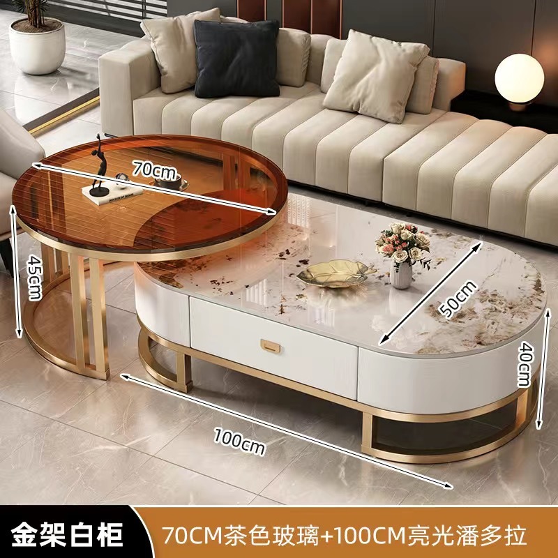 Mesa de centro de pizarra de roca, sala de estar para el hogar, lujo ligero, moderno y simple 2025 nueva mesa de té, mesa de centro de tamaño pequeño de red ovalada