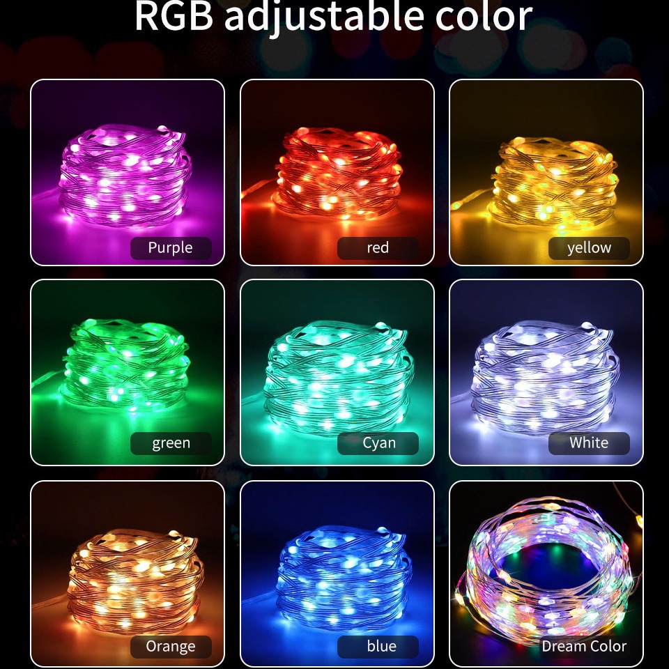 RGB inteligente colorido cuero cadena luces APP Bluetooth Navidad vacaciones decoración al aire libre punto de control camping atmósfera luces de colores