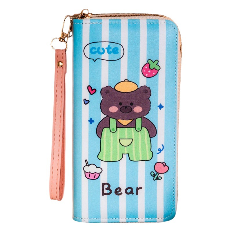 Cartera de las mujeres nueva historieta larga embrague estilo coreano casual teléfono bolsa doble cremallera cartera gran capacidad bolsa de almacenamiento