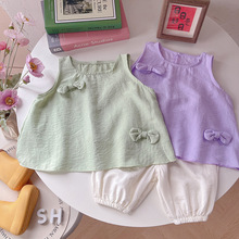 女童夏季2026新款洋气时髦韩范女宝宝两件套儿童薄款背心夏装套装