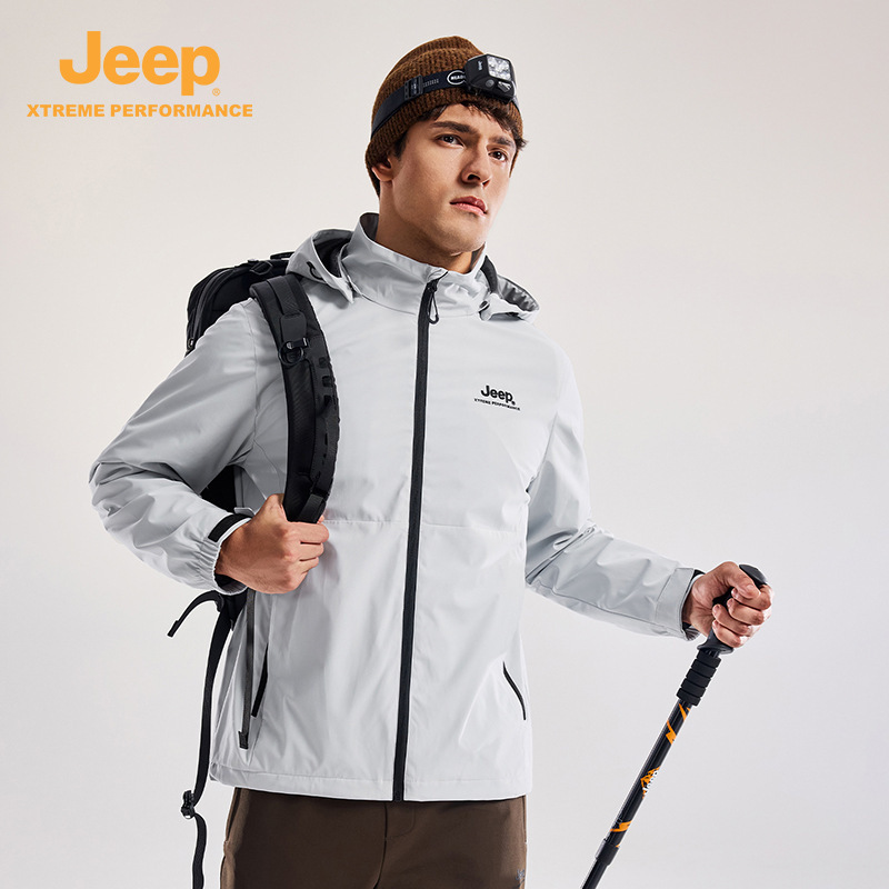 Jeep Jeep Outdoor Jacket Men's Windproof Waterproof Fleece Loose Breathable Wear-Resistant Jacket Hiking Mountaineering Jacket