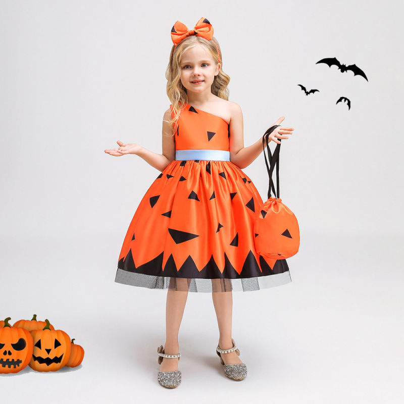 ハロウィンドレス 子供用コスプレ衣装 城の魔女プリントプリンセスドレス パーティーコスプレ衣装|undefined