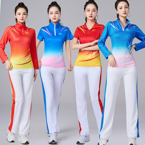 Summer square dance clothing new short-sleeved women's group aerobics performance dance clothing stage sports suit 305
