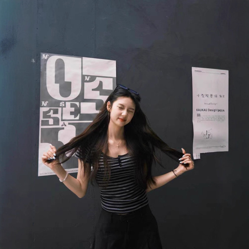 韩系条纹U领正肩短袖t恤女夏季2025新款修身显瘦收腰短款辣妹上衣|undefined