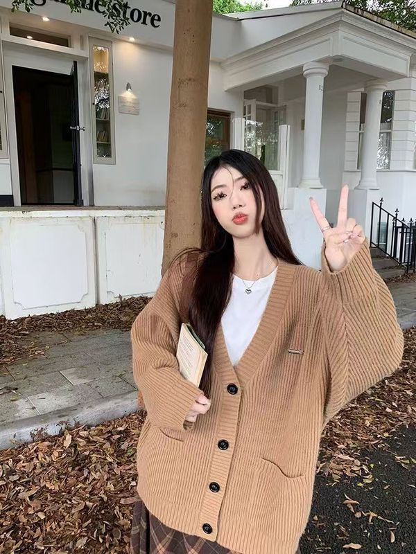 软糯慵懒秋冬2025新款宽松外套韩系穿搭上衣针织毛衣女慵懒风开衫|undefined