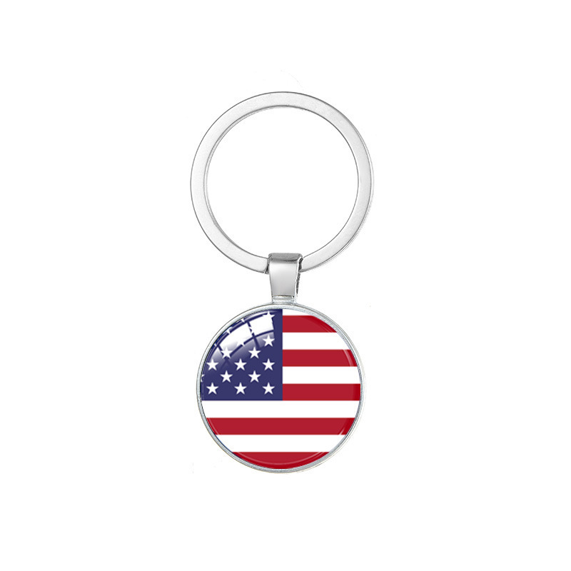 Comprehensive strength national flag key chain Wuchang, China, Russia, Britain and France round time gem key chain wholesale