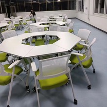 教育机构折叠培训桌椅组合可拼接会议桌移动梯形办公桌六边形课桌