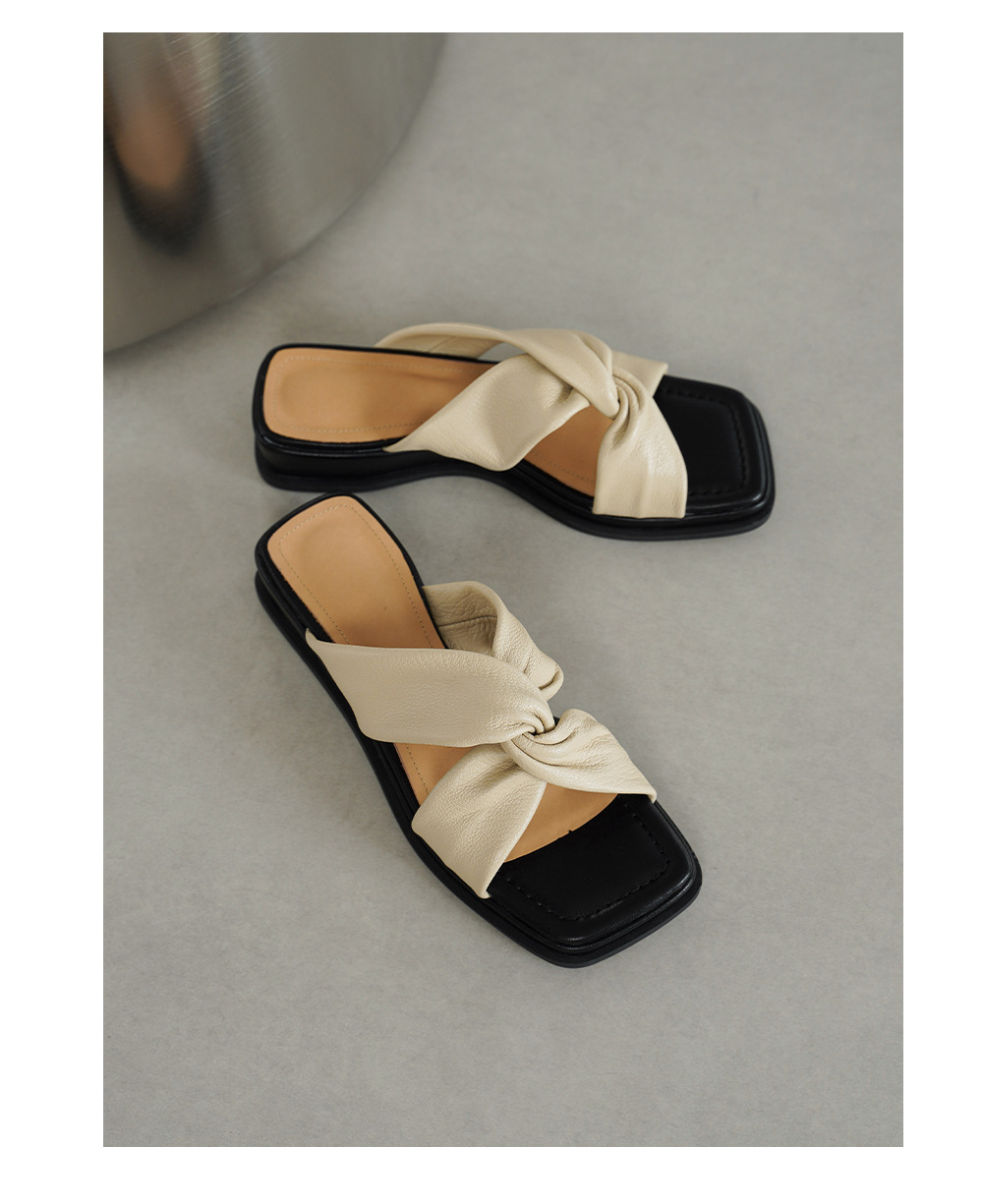 Sandal nữ quai chữ V đế dày gót 4cm phong cách đơn giản — màu be chi tiết 13
