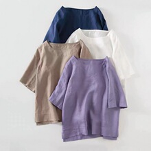 2022年夏季新款圆领五分袖半袖日系T恤女装