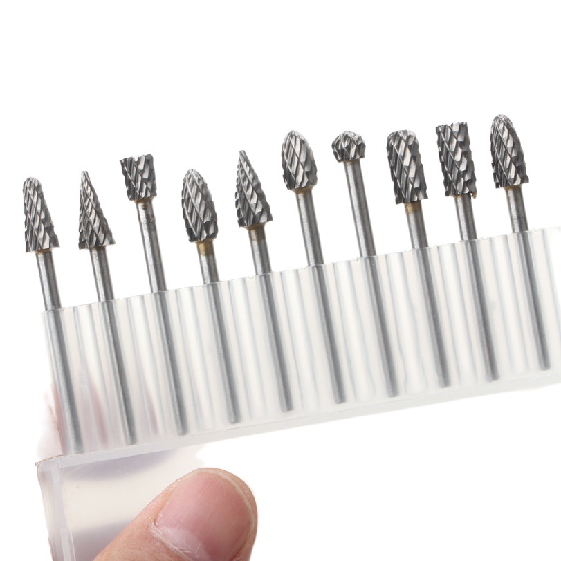 10 piezas de acero de tungsteno de doble ranura de archivo rotatorio 3*6 carpintería de acero de alta velocidad mini Archivo de tallado de raíz eléctrica