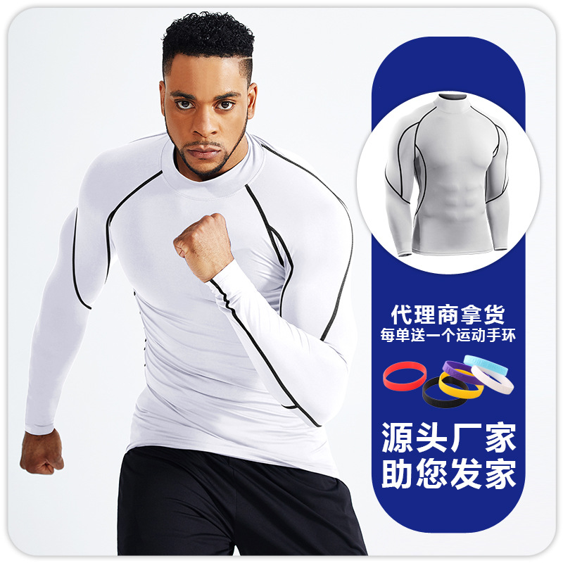 Playera de Compresión de Manga Larga para Hombre de Mezcla Sintética de Secado Rápido para Fitness