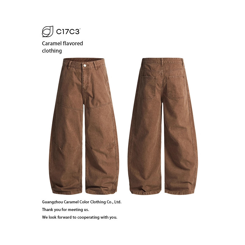 Unisex Jtw Street-Style Washed Jeans for Men and Women, Versatile Silhouette, Slimming Floor-Length Pants, Distressed Deconstructed Slub Denim Knife-Cut Jeans