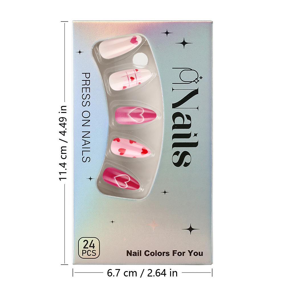 15g Weight press-on nails Nail Supplies Plastic Material Valentine'S Day Festival Heart Shape Pattern Pink Color Valentine'S Day Heart Shape Plastic Press-on Nails 12