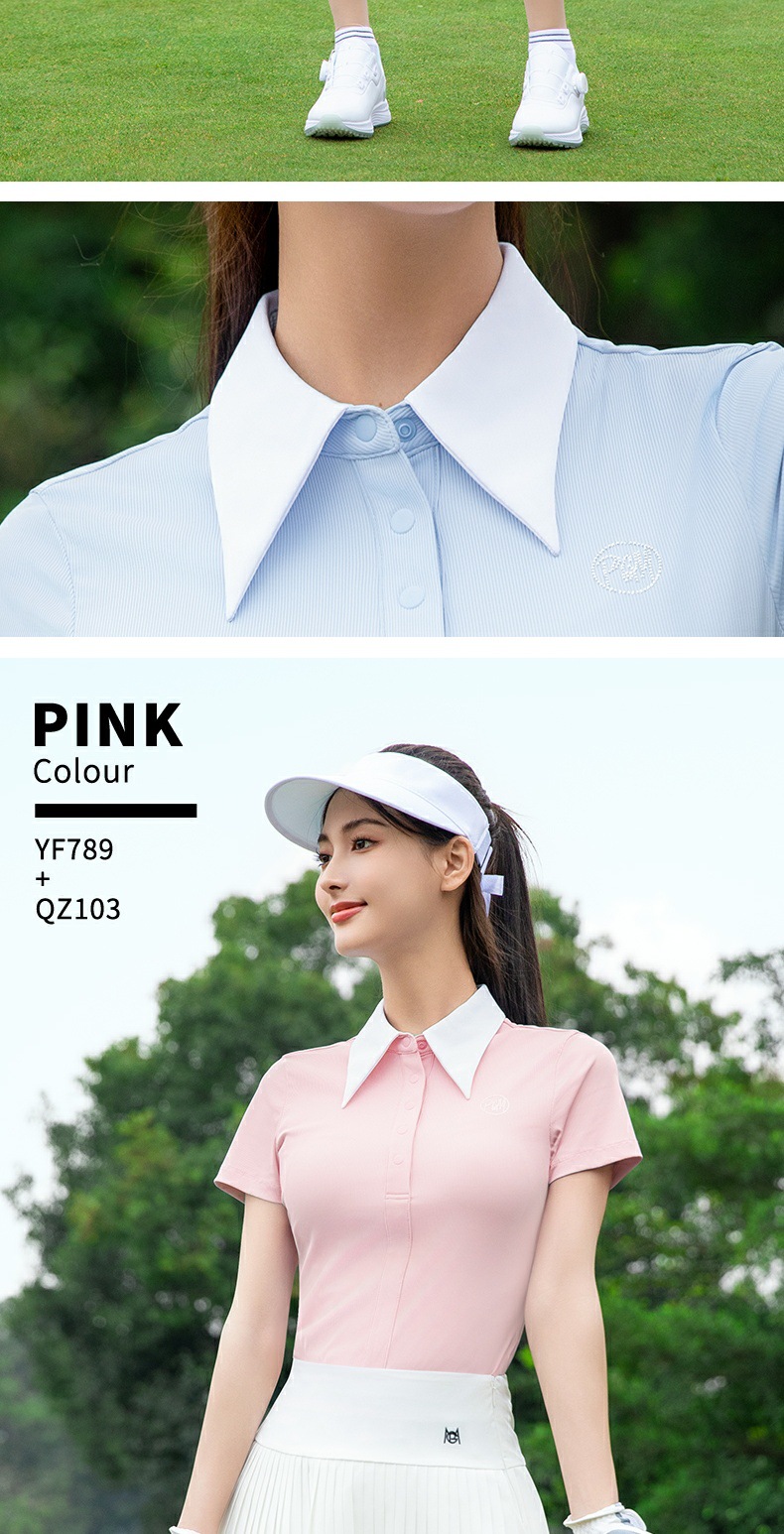 Áo polo golf nữ tay ngắn cổ bẻ dài vải thun co giãn — YF789 áo trắng [vải sọc mỏng/độ đàn hồi cao và mềm mại/mỏng và mỏng], YF789 Ice Crystal Blue Top [Vải dải mỏng/Mềm mại đàn hồi cao/Mỏng mỏng], YF789 Black Top [Chất liệu vải có độ đàn hồi cao và mềm mại/mỏng và mỏng], YF789 Sakura Phấn hoa Top [Vải sọc mỏng/Mềm mại đàn hồi cao/Mỏng mỏng] chi tiết 12