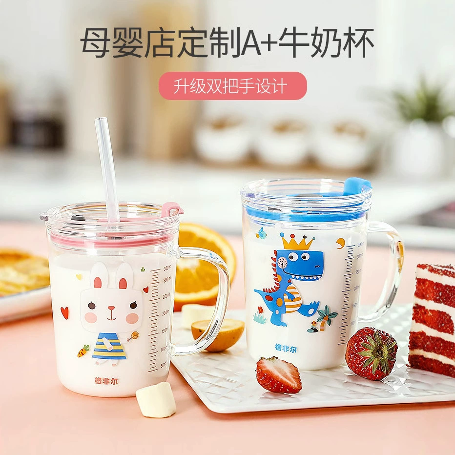 Детская чашка молока с шкалой Чашка для завтрака ручка мультфильм микроволновка с высоким содержанием боросиликатного стекла детская чашка для студентов