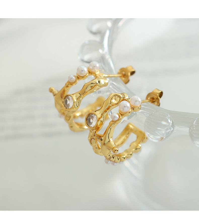 Fashion Geometric Brass Plating Artificial Pearls Zircon Earrings 1 Pair