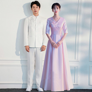 Red Song Choir Performance Costumes Men's Suit Women's High-End Solo Poetry Performance Competition Conductor Costumes