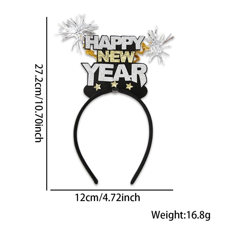 2026 新年スターカラフルなストリップヘッドバンドヘアアクセサリー新年パーティーの装飾ワイングラスレター五芒星ブラックゴールドヘッドバンド|undefined