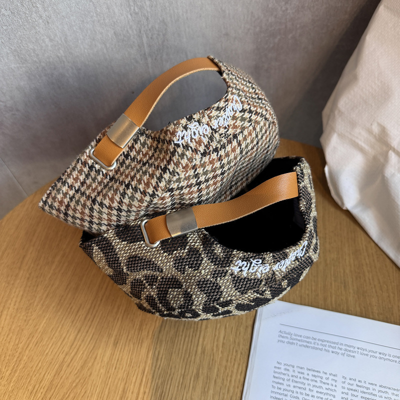 美式复古豹纹平顶帽女早秋新款立体刺绣字母平檐鸭嘴帽小众鸭舌帽|undefined