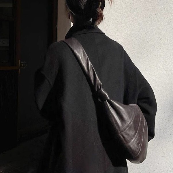 Ode Croissant Bag Niche Design Sheepskin Lazy Dumpling Bag Genuine Leather Women's Bag Trendy Shoulder Crossbody Bag Chest Waist Women's Bag