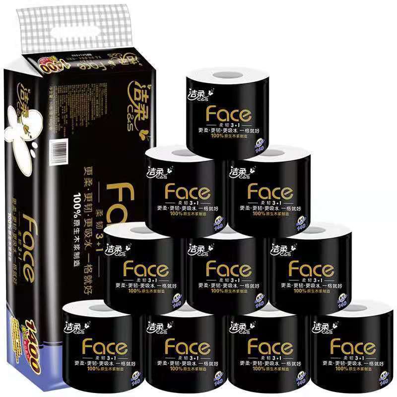 Cleaning soft roll paper wholesale full box Black Face1400 Toilet Paper 4-layer empty core roll paper large roll household toilet paper