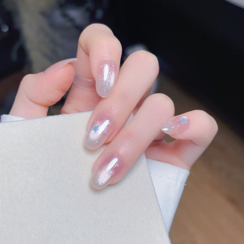 Caita-[Starlight Shine] Ice-Clear Nude Aurora Starburst Wearable Nail Art Finished Nail Stickers Wholesale Supply