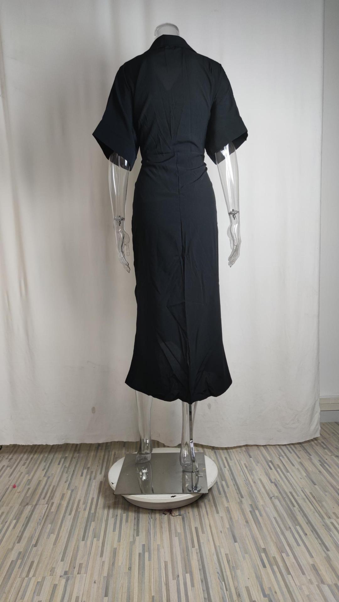 210g Weight Midi Dress Dress Length Type Short Sleeve Sleeve Length Sheath Dress Dresses Type Regular Sleeve Sleeve Type Polyester Fabric Type High Waist Waist Line Holiday, Daily Occasion V Neck Neckline Regular Fit Fit Type Solid Color Pattern Summer Season Women's Gender Button Design Elegant Style Wholesale Women's Elegant Button Solid Color Holiday Daily V Neck Short Sleeve Sheath Dress 9