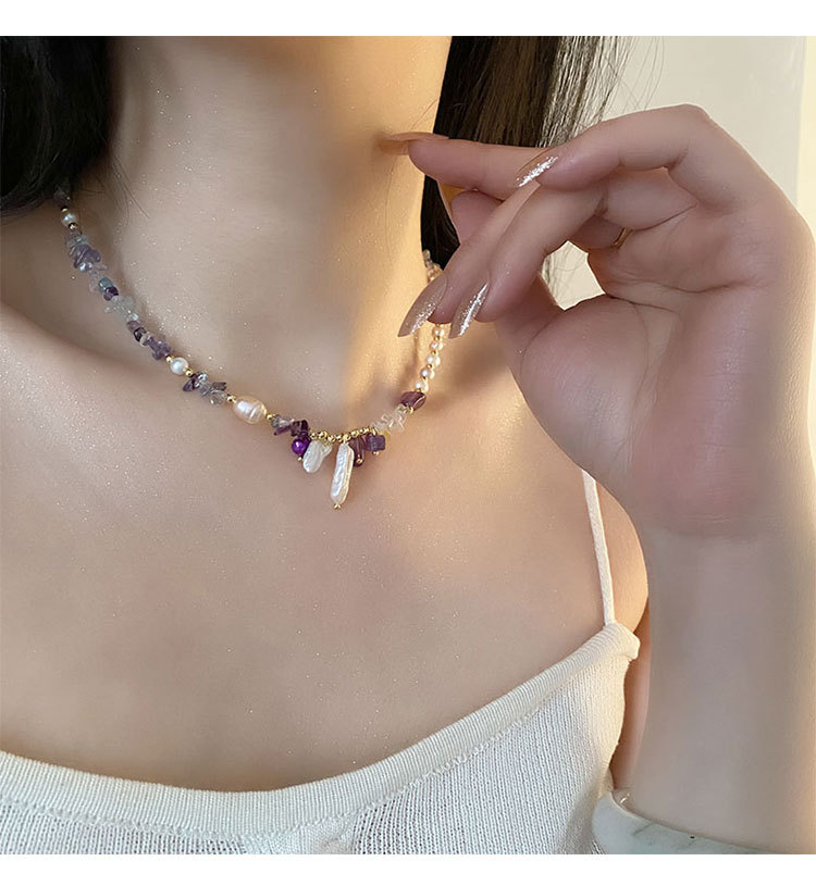 1 Piece Quantity Freshwater Pearl Gravel Titanium Steel Beaded Chain Geometric Necklace