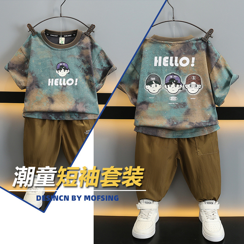 5713 Traje de verano para niños 2025 nueva ropa para niños ropa delgada de manga corta para niños traje de dos piezas de verano para niños