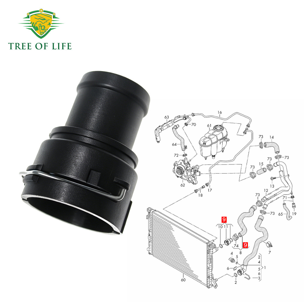 3B0122291C,7M3122291 is suitable for Volkswagen water pipe radiator coolant hose connector