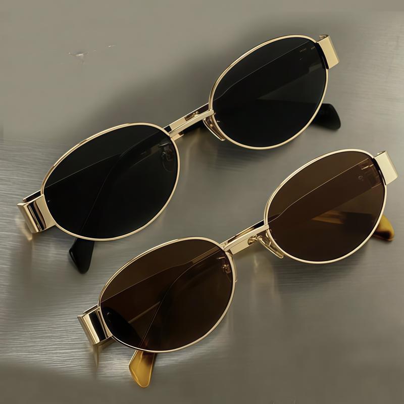2-Pack of Fashionable Oval Sunglasses for Women, High-End Style, Popular Street Style, Simple French-Style Glasses, Retro Metal Sunglasses