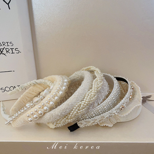 French retro fabric love twist pearl headband super fairy temperament sweet design headband hairpin hair accessories for women