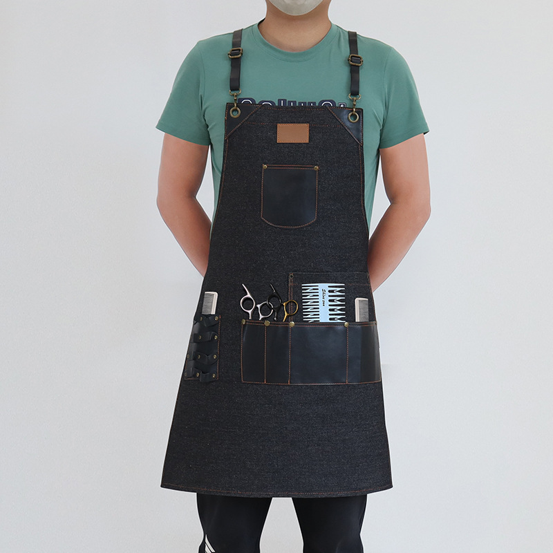 Transfronterizo Amazon delantal vaquero bolsa de herramientas desmontable barbería ropa de trabajo delantal al por mayor personalizado
