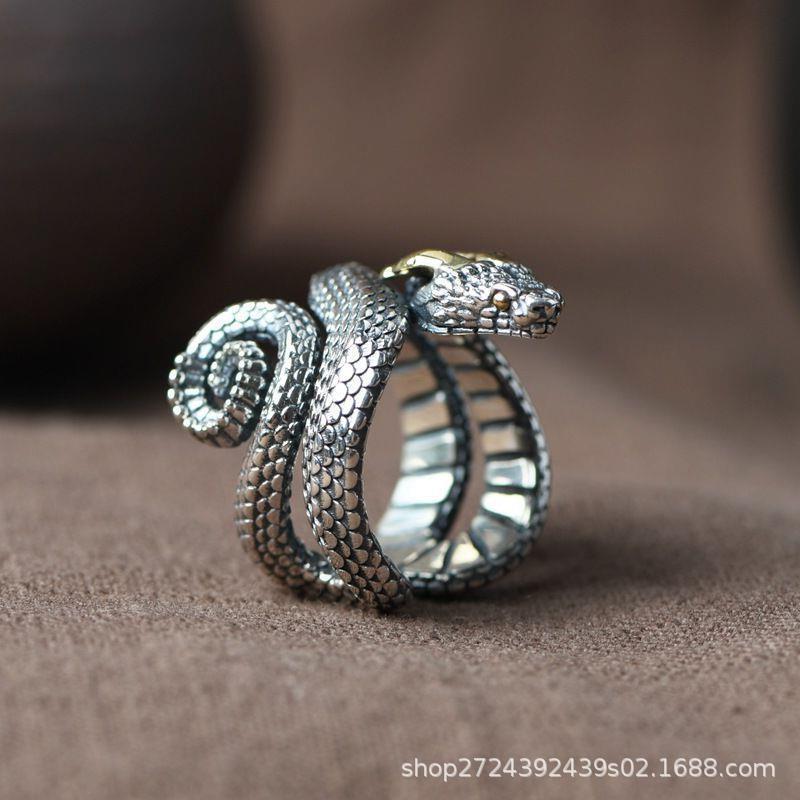 European and American Snake Ring Retro Old Ring Niche Design Snake Ring Silver Jewelry Zodiac Snake Men's Model Manufacturer Wholesale
